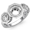 Round Bezel 3 Stone Diamond Engagement Ring 14k White Gold Semi Mount 0.84Ct - javda.com 