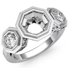 Round Bezel 3 Stone Diamond Engagement Ring 14k Gold Semi Mount 0.85Ct