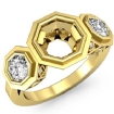 Round Bezel 3 Stone Diamond Engagement Ring 18k Yellow Gold Semi Mount 0.84Ct - javda.com 