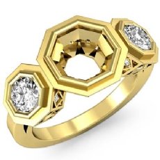 Round Bezel 3 Stone Diamond Engagement Ring 14k Gold Yellow Semi Mount  (0.84Ct. tw.)