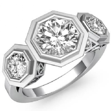 Bezel Filigree Three Stone diamond Ring 14k Gold White