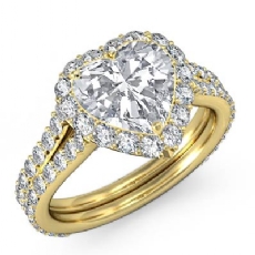 Split Shank Halo Pave Set diamond Ring 14k Gold Yellow