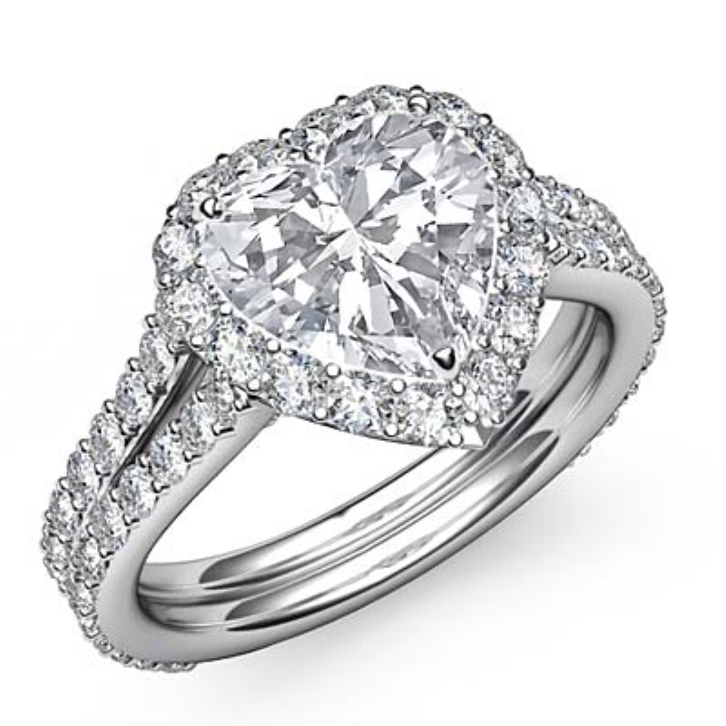 Split Shank Halo Pave Set diamond Ring 14k Gold White