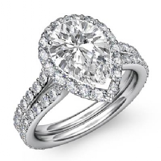 Halo Pave Set Split Shank diamond Ring 14k Gold White