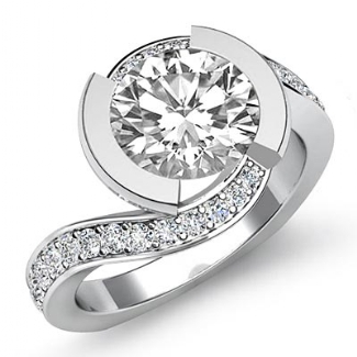 Twist Shank Round Diamond Engagement Pave Set Ring GIA F SI1 Platinum 1 ...