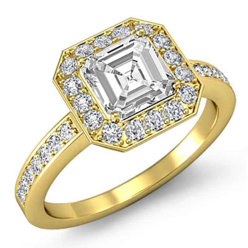 4 Prong Halo With Sidestone diamond Ring 18k Gold Yellow