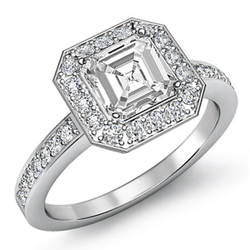 4 Prong Halo With Sidestone diamond Ring 14k Gold White