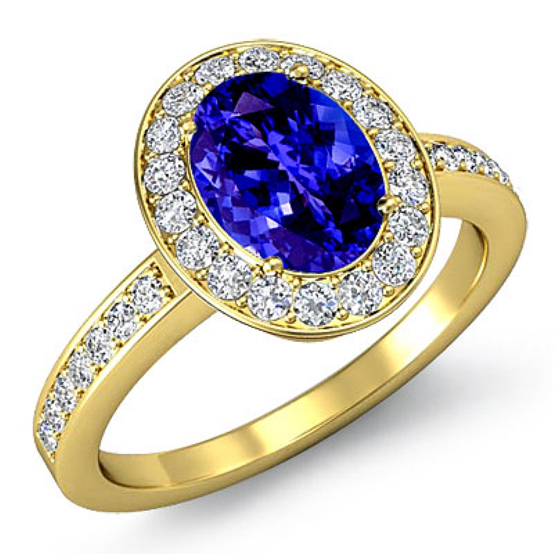 4 Prong Halo With Sidestone Oval diamond engagement Ring in 18k Gold Yellow