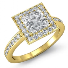 4 Prong Halo With Sidestone diamond Ring 18k Gold Yellow