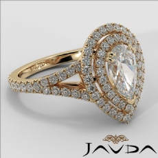 French V Pave Halo Split Shank diamond Ring 14k Gold Yellow