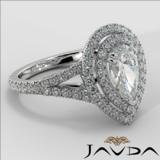 French V Pave Halo Split Shank diamond Ring 14k Gold White