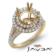 Round Semi Mount French V Cut Pave Diamond Engagement Ring 14k Yellow Gold 1.3Ct - javda.com 