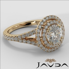 Double Halo French-Set Pave diamond Ring 14k Gold Yellow