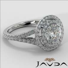 Double Halo French-Set Pave diamond Ring 14k Gold White