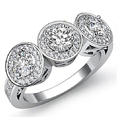 Three Stone Halo Micropave Set diamond Ring 14k Gold White
