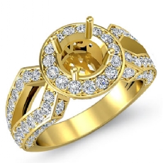 Diamond Engagement Halo Pave Setting Ring Round Semi Mount 14k Gold Yellow (1.42Ct. tw.)