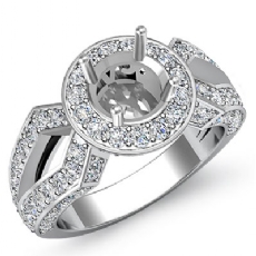 1.42Ct Diamond Engagement Halo Pave Setting Ring Round Semi Mount 14K White Gold