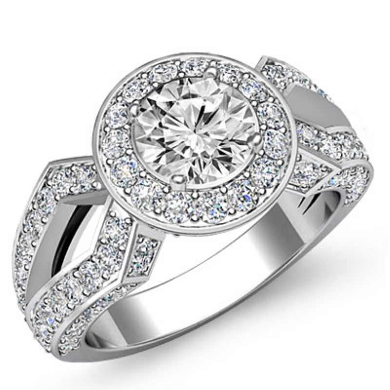Split Shank Pave Set Halo diamond Ring 14k Gold White