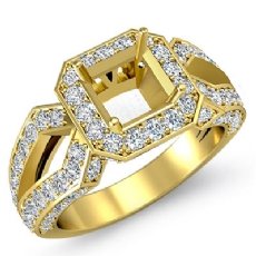 Diamond Engagement Ring Asscher Semi Mount 18k Gold Yellow Halo Setting (1.36Ct. tw.)