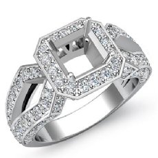 1.36 Ct Diamond Engagement Ring Asscher Semi Mount 14K White Gold Halo Setting
