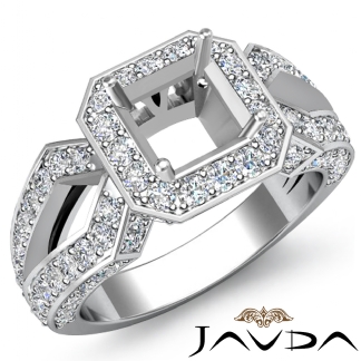1.4Ct Diamond Engagement Ring Asscher Semi Mount 14k Gold White Halo Setting