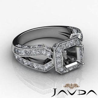 1.4Ct Diamond Engagement Ring Asscher Semi Mount 14k Gold White Halo Setting