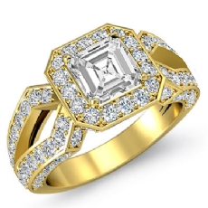 Halo Sidestone Split Shank diamond Ring 14k Gold Yellow