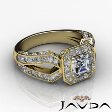Halo Sidestone Split Shank diamond Ring 14k Gold Yellow