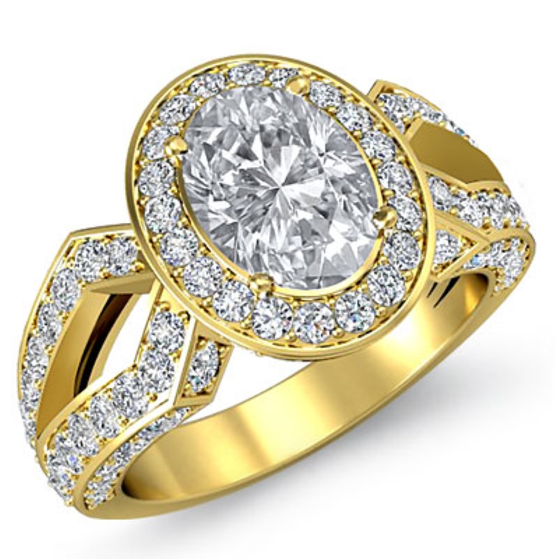 Split Shank Halo Pave Set diamond Ring 18k Gold Yellow