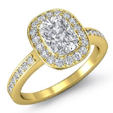 Classic Halo Pave Sidestone diamond Ring 18k Gold Yellow