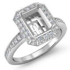 1Ct Diamond Engagement Semi Mount Halo Setting 14k White Gold Emerald Shape Ring