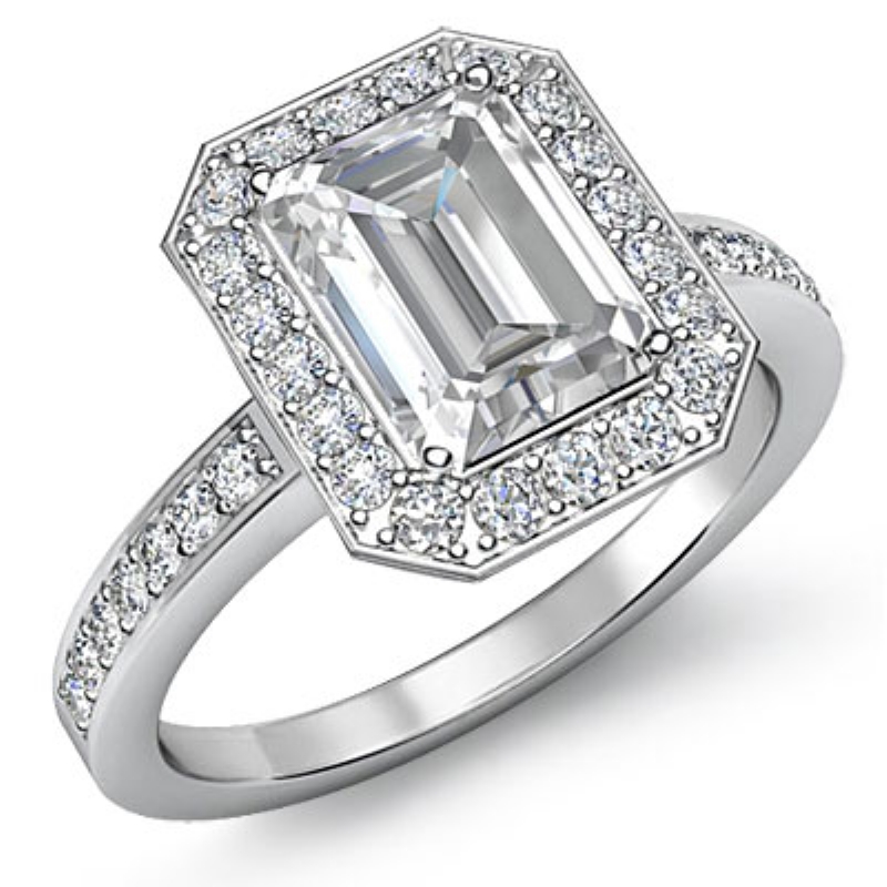 Halo Sidestone Pave Setting diamond Ring 14k Gold White