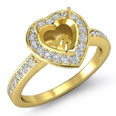 Diamond Engagement Ring Heart Semi Mount 14k Gold Yellow Halo Pave Setting (1Ct. tw.)