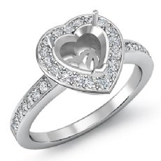 1.0 Ct Diamond Engagement Ring Heart Semi Mount 14K White Gold Halo Pave Setting