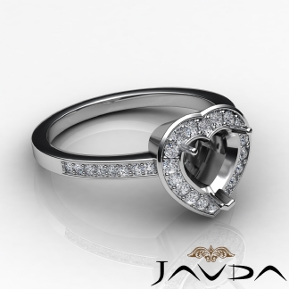 1Ct Diamond Engagement Ring Heart Semi Mount 18k Gold White Halo Pave Setting