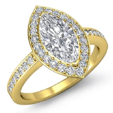 Sidestone Halo Pave Set diamond Ring 14k Gold Yellow