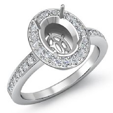 1.0 Ct Diamond Engagement Oval Ring 14K White Gold Halo Pave Setting Semi Mount