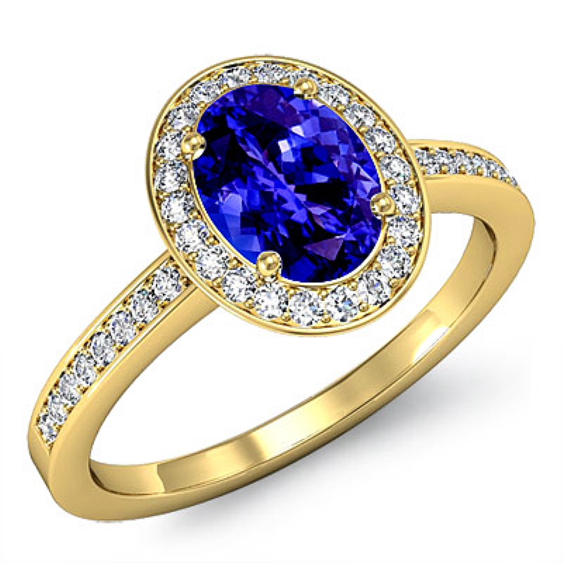 Halo Sidestone Pave Set Oval diamond engagement Ring in 18k Gold Yellow