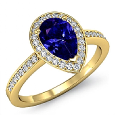 Pave Set Halo Sidestone diamond Ring 14k Gold Yellow
