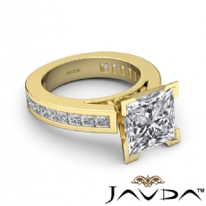 Channel Set Cathedral 4 Prong diamond Ring 18k Gold Yellow
