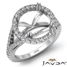 U Split Prong Halo Round Semi Mount Diamond Engagement Ring 14K W Gold 0.74Ct