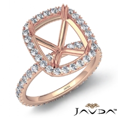 French Cut Pave Halo Cushion Semi Mount Diamond Engagement Ring 14k Rose Gold  (0.54Ct. tw.)