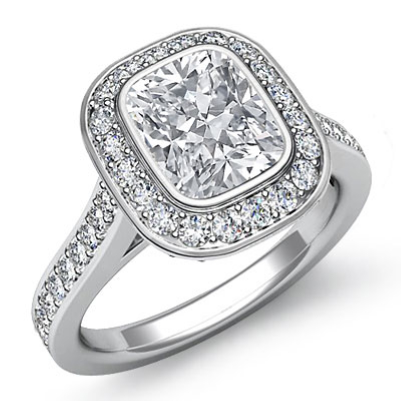 Micro Pave Halo Bezel Set diamond Ring 14k Gold White