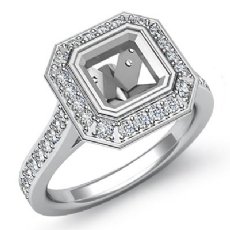 0.50Ct Diamond Engagement Halo Setting Ring Asscher Semi Mount 14K White Gold