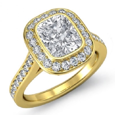 Halo Pave Sidestone Bezel diamond Ring 18k Gold Yellow