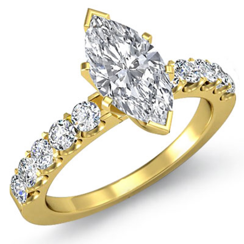 U Prong Setting Sidestone diamond Ring 14k Gold Yellow