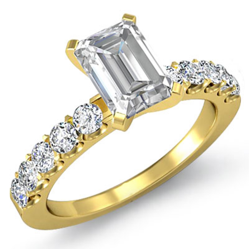 U Prong Setting Sidestone diamond Ring 18k Gold Yellow