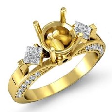 Round Princess Diamond Engagement Three 3 Stone Ring Setting 18k Gold Yellow  (0.95Ct. tw.)