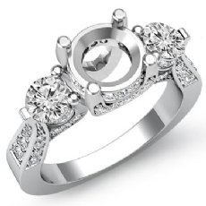 Three 3 Stone Diamond Engagement Ring Round Semi Mount 14K W Gold Setting 1.20Ct