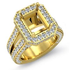 Halo Setting Diamond Engagement Emerald Semi Mount Ring 14k Gold Yellow (2.52Ct. tw.)